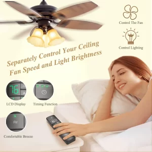 Universal Ceiling Fan Remote Control ,Hampton Bay Fan Remote Replacement for Hunter,Harbor Breeze, Home Decorators,3-Speed, Light Dimming,Time Delay, KUJCE10320/TR222A,2AAZPHD3/HD3,98130,TX028C(Only - Image 2