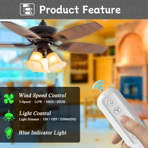 Universal Ceiling Fan Remote Control and Receiver Kit Replacment for Hampton Bay Harbor Breeze 99392 99770 99813 99772 99122 99123 99600, 3-Speed Control with Dimmer - Image 2