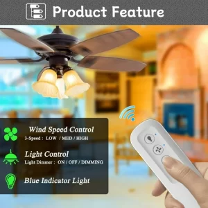 99813 Ceiling Fan Remote Control for Hunter Fan Remote Replacement 3-Speed and Light Dimmer with Wall Bracket,Replace Hunter 99770 99392 99118 99188 99123 - Image 2