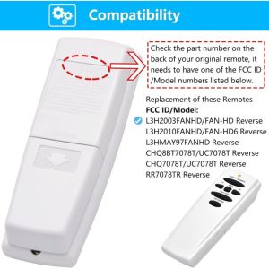 Replacement Remote for Hampton Bay Hunter Ceiling Fan Remote Control, Reverse Light Dimmer 3-Speed Wall Mount(303.9 HZ),for UC7078T CHQ8BT7078T CHQ7078T L3HMAY97FANHD L3H2003FANHDHD6(Remote On - Image 2