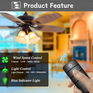 Universal Ceiling Fan Remote Control Kit,Hampton Bay Fan Remote Kit Replacement for Hunter,Harbor Breeze, Home Decorators,3-Speed,Light Dimming,Time Delay, KUJCE10320/TR222A,2AAZPHD3/HD3,98130,TX028C - Image 2