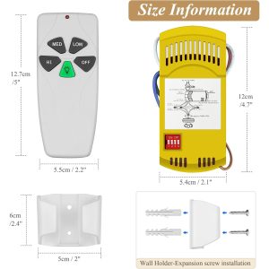 Universal Ceiling Fan Remote Control Kit for Harbor Breeze Hampton Bay Hunter Litex Fans, Light Dimmer 3-Speed ,Included FAN28R Receiver and Wall Mount,Yellow - Image 3