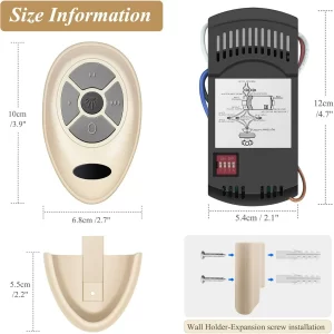 Fan 35T Universal Replacement Remote Kit for Harbor Breeze Ceiling Fan Remote Control, Light Dimmer 3-speed for L3HFAN35T1 FAN-35T1 L3HFAN35T FAN-35T KUJCE9603 UC7202T CHQ7202T with Wall Mount - Image 4