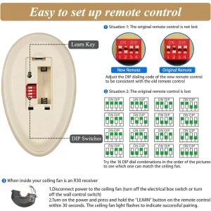 Fan 35T Replacement Remote for Harbor Breeze Ceiling Fan Remote Control, Light Dimmer 3-speed for FAN-53T FAN-11T Fan-HD L3HFAN35T FAN-35T L3HFAN35T1 FAN-35T1, Learn Key with Wall Mount（Only Remote) - Image 4