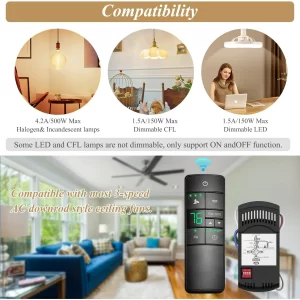 Universal Ceiling Fan Remote Control ,Hampton Bay Fan Remote Replacement for Hunter,Harbor Breeze, Home Decorators,3-Speed, Light Dimming,Time Delay, KUJCE10320/TR222A,2AAZPHD3/HD3,98130,TX028C(Only - Image 5