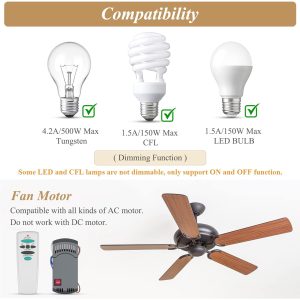 Universal Replacement Ceiling Fan Remote Control Kit with Up/Down Light,3-speed Dimmable ,Replacement for Hampton Bay Fans for UC7078T L3H2010FANHD Fan-HD Fan-HD6, White - Image 6