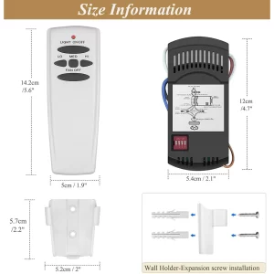 Replacement Ceiling Fan Remote Control for Hampton Bay Fans,Light Dimmer 3-Speed Wall Mount for UC7078T/CHQ7078T/RR7079T/L3H2010FANHD/FanHD5,White - Image 6