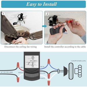 Universal Replacement Ceiling Reomte Kit for Hampton Bay Harbor Breeze Hunter, Ceiling Fan Wall Switch for 3 Speed and Light Dimmer, , 2-8H Timmer for AN-53T,FAN-35T,UC7078T Fan-HD CHQ7078T L3H2010F - Image 6