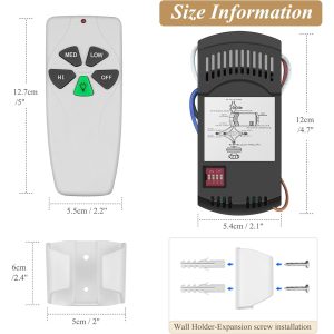 Universal Ceiling Fan Remote Control Kit for Harbor Breeze Hampton Bay Hunter Litex Fans, Light Dimmer, 3-Speed ,Included FAN28R Receiver and Wall Mount,white - Image 6
