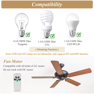 Fan 53T Replacement Remote for Hampton Bay Hunter Ceiling Fan Remote Control, Light Dimmer 3-Speed Wall Mount(303.9 MHz)with Mount Holder(Remote Only) - Image 6