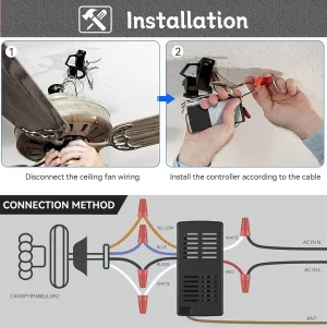Universal Ceiling Fan Remote Control and Receiver Kit Replacment for Hampton Bay Harbor Breeze 99392 99770 99813 99772 99122 99123 99600, 3-Speed Control with Dimmer - Image 6