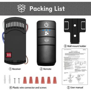 Universal Ceiling Fan Remote Control Kit,Hampton Bay Fan Remote Kit Replacement for Hunter,Harbor Breeze, Home Decorators,3-Speed,Light Dimming,Time Delay, KUJCE10320/TR222A,2AAZPHD3/HD3,98130,TX028C - Image 7